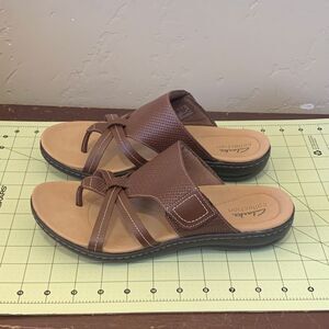 Women's Clark's Collection Leather Slip on Sandals Adjustable Strap Sz 10 Brown